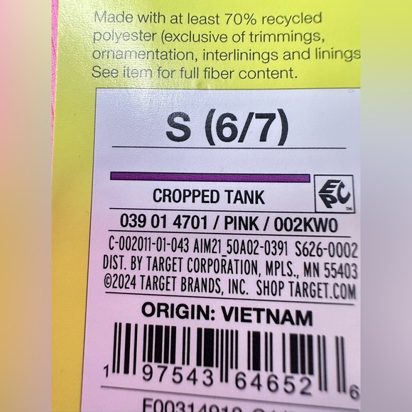 All In Motion Cropped Tank Tight Fit Kids Girls Size Small (6/7T) Build In Bra - Picture 8 of 11